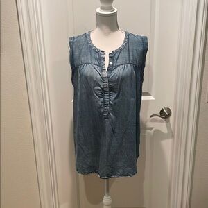 LOFT Blue Sleeveless Blouse with Ruched Bib Collar